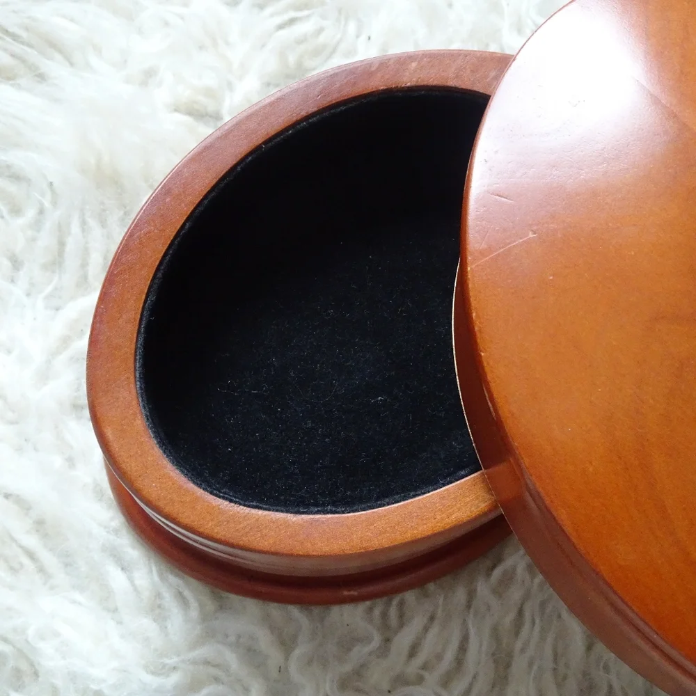 Vintage Wooden Jewelry Box 4 Tier Swivel Trinket Dish w/ Black Felt Lining - Picture 3 of 5
